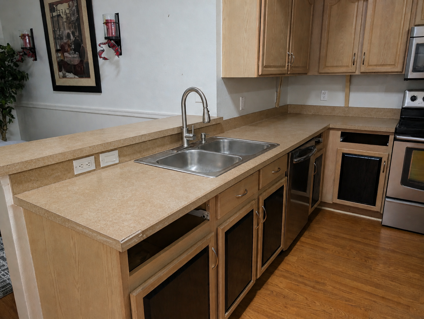 Kitchen with older countertop